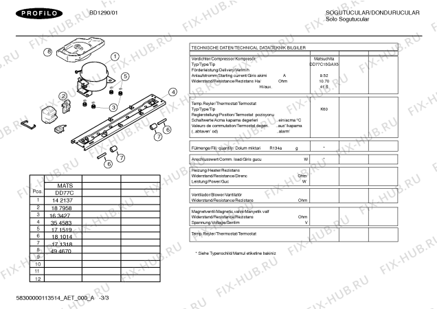 Взрыв-схема холодильника Profilo BD1290 - Схема узла 03