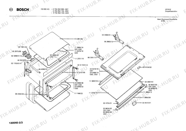 Взрыв-схема плиты (духовки) Bosch 0750452145 EB600HG - Схема узла 03