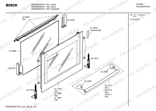 Схема №1 HBN200040 с изображением Инструкция по эксплуатации для плиты (духовки) Bosch 00595868