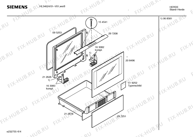 Схема №3 HL54624 с изображением Стеклокерамика для духового шкафа Siemens 00234795