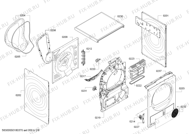 Взрыв-схема сушильной машины Siemens WT45W237EE IQ300 SelfCleaning Condenser - Схема узла 02