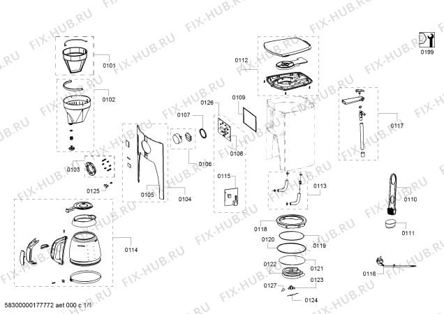 Схема №1 ZCM1111X с изображением Труба для электрокофемашины Zelmer 12000476