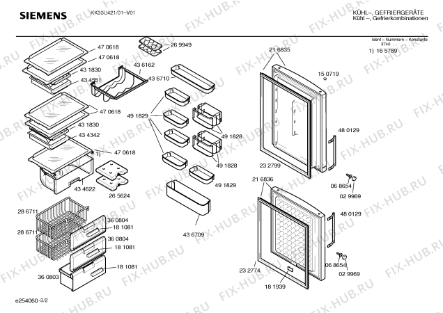 Схема №2 KK33U421 с изображением Передняя панель для холодильника Siemens 00472035
