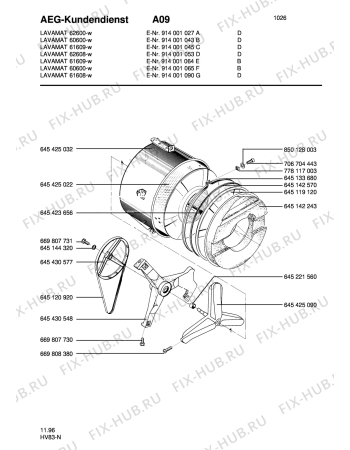 Взрыв-схема стиральной машины Aeg LAV61608-W - Схема узла Tub and drum