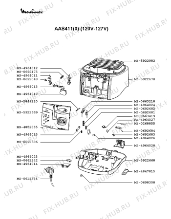 Взрыв-схема тостера (фритюрницы) Moulinex AAS411(0) - Схема узла LP002133.3P2