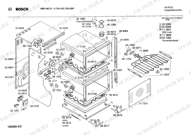Взрыв-схема плиты (духовки) Bosch 0750452226 HBE632P - Схема узла 02