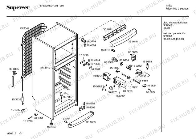 Схема №2 5FS527SDR с изображением Панель для холодильной камеры Bosch 00361640