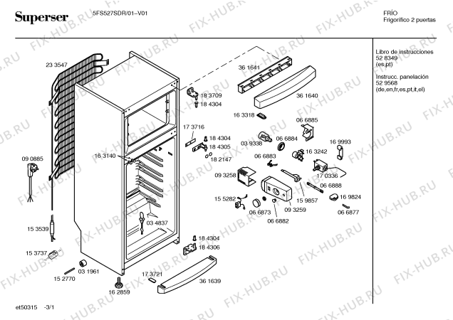 Схема №2 5FS527SDR с изображением Дверь для холодильной камеры Bosch 00236801