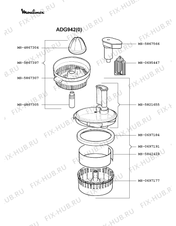 Взрыв-схема кухонного комбайна Moulinex ADG942(0) - Схема узла 7P000522.7P3