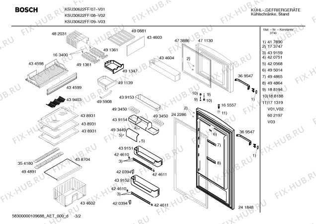 Схема №3 KSU30622FF с изображением Дверь для холодильной камеры Bosch 00241848