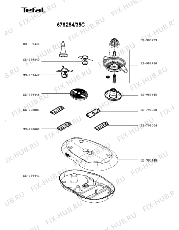 Взрыв-схема кухонного комбайна Tefal 676254/35C - Схема узла FP003522.3P2