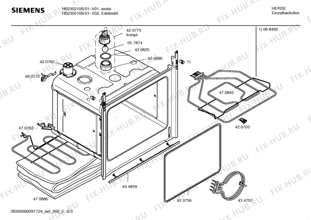 Взрыв-схема плиты (духовки) Siemens HB230510S - Схема узла 03