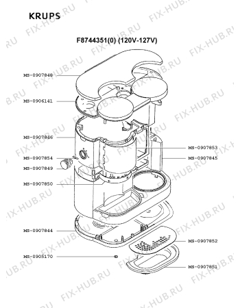 Взрыв-схема кофеварки (кофемашины) Krups F8744351(0) - Схема узла UP001853.4P2