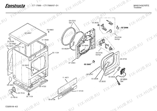 Схема №1 CT17000 CT1700 с изображением Панель для сушильной машины Bosch 00278079