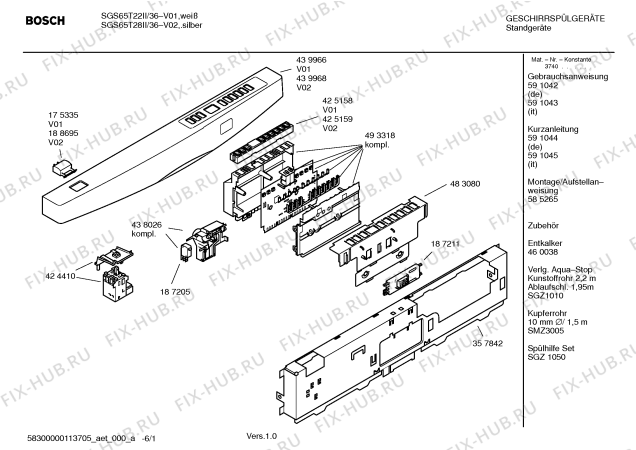 Схема №1 SGS65T22II Logixx Easy с изображением Передняя панель для посудомоечной машины Bosch 00439966