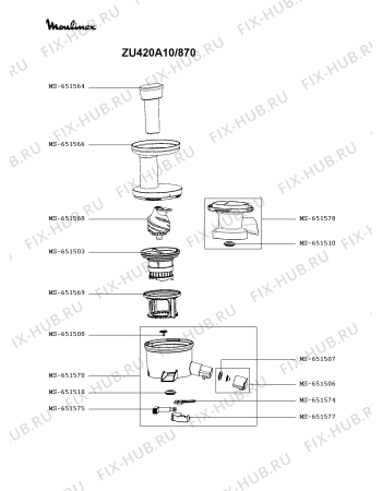 Схема №1 ZU420E10/870 с изображением Холдер сита для электросоковыжималки Moulinex MS-651595