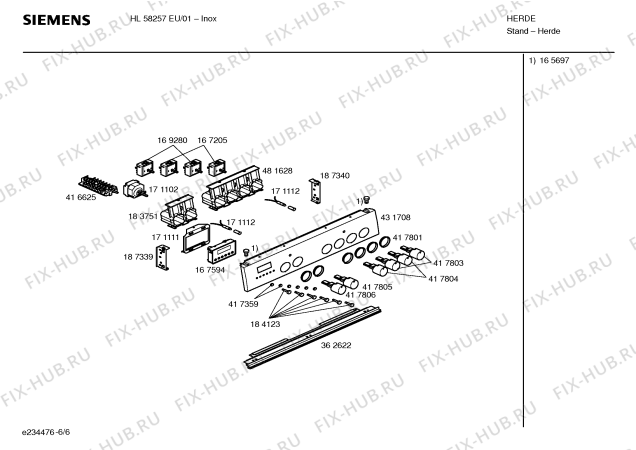 Взрыв-схема плиты (духовки) Siemens HL58257EU - Схема узла 06