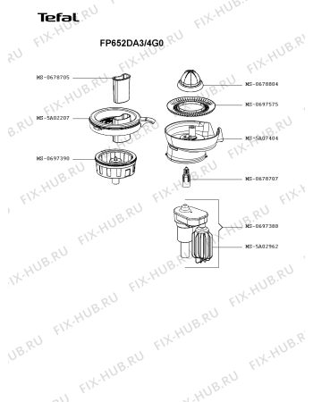 Взрыв-схема кухонного комбайна Tefal FP652DA3/4G0 - Схема узла 8P003975.2P4