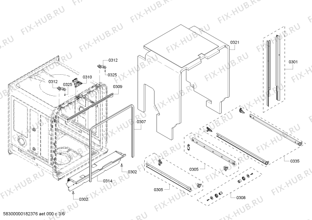 Взрыв-схема посудомоечной машины Bosch SHP68T55UC SilencePlus 44 dBA - Схема узла 03