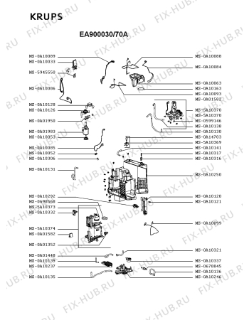 Взрыв-схема кофеварки (кофемашины) Krups EA900030/70A - Схема узла WP004884.8P5