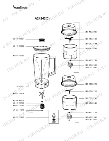 Взрыв-схема блендера (миксера) Moulinex A24242(0) - Схема узла LP001114.5P2