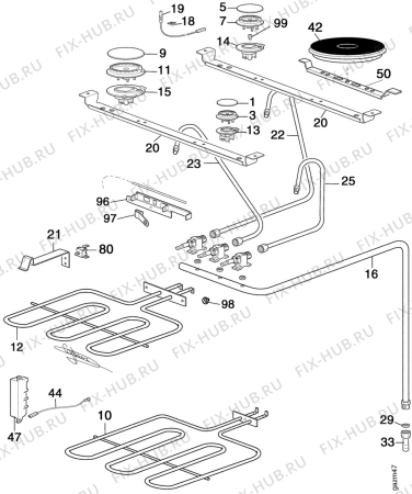 Взрыв-схема плиты (духовки) Arthurmartinelux CM614NR1 - Схема узла Oven and Top functional parts