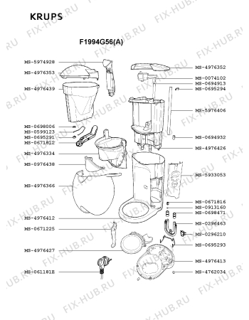 Взрыв-схема кофеварки (кофемашины) Krups F1994G56(A) - Схема узла JP001639.9P2