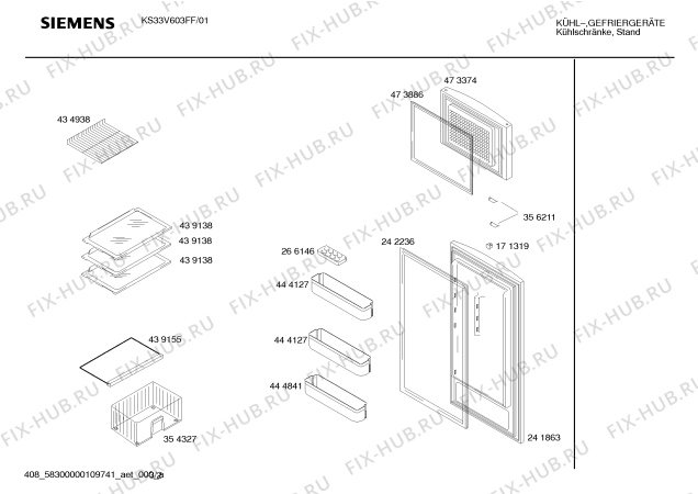 Схема №1 KS33V640FF с изображением Инструкция по эксплуатации для холодильника Siemens 00598361