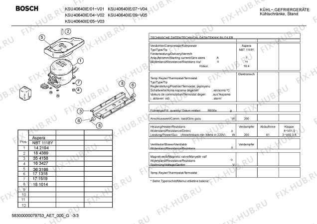 Взрыв-схема холодильника Bosch KSU40640IE - Схема узла 03