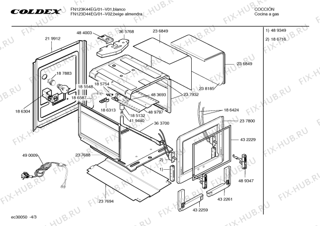 Взрыв-схема плиты (духовки) Coldex FN123K44EG CAPRI GRILL I - Схема узла 03