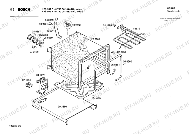 Взрыв-схема плиты (духовки) Bosch 0750081014 HES502F - Схема узла 03