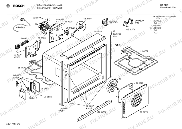 Взрыв-схема плиты (духовки) Bosch HBN262A - Схема узла 02