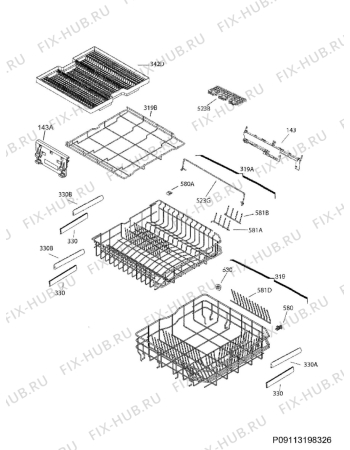 Взрыв-схема посудомоечной машины Electrolux TT793R5 - Схема узла Basket 160