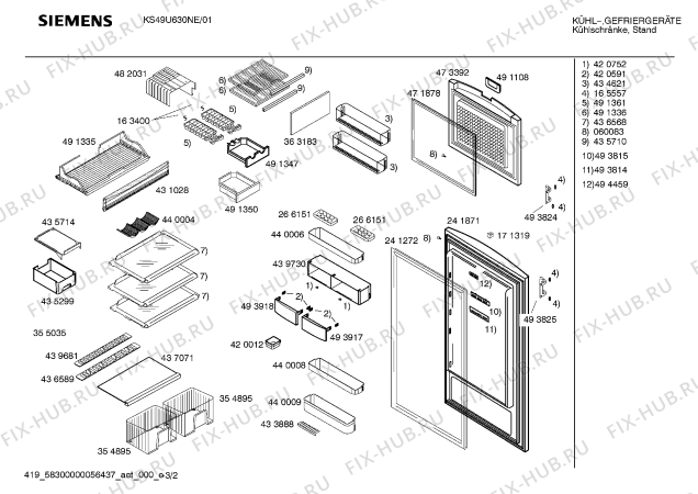 Взрыв-схема холодильника Siemens KS49U630NE - Схема узла 02