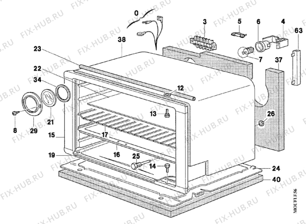 Взрыв-схема плиты (духовки) Arthur Martin CV6054W1 - Схема узла Oven body