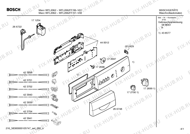 Схема №1 WFL2062FF Maxx WFL 2062 с изображением Панель управления для стиральной машины Bosch 00438577