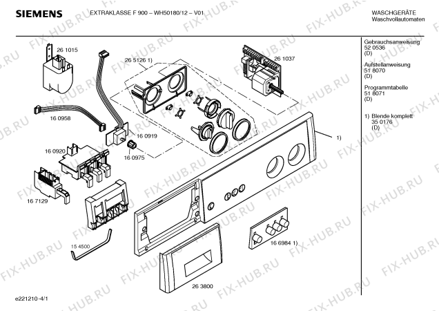 Схема №1 WH50180, EXTRAKLASSE F900 с изображением Панель управления для стиральной машины Siemens 00350176