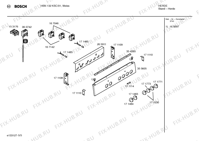 Схема №4 HSN132KSC с изображением Панель управления для духового шкафа Bosch 00355605