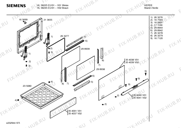 Взрыв-схема плиты (духовки) Siemens HL58245EU - Схема узла 05