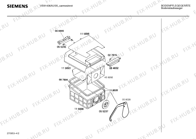Взрыв-схема пылесоса Siemens VS91436AU SUPER 914 S ELECTRONIC - Схема узла 02