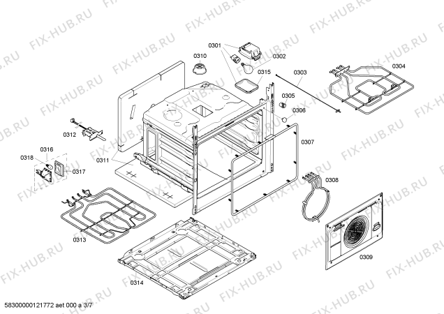 Взрыв-схема плиты (духовки) Siemens HL654200S - Схема узла 03