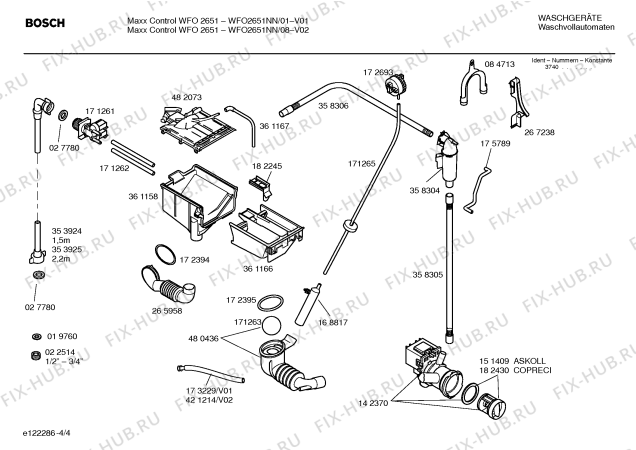 Взрыв-схема стиральной машины Bosch WFO2651NN Maxx Control WFO 2651 - Схема узла 04