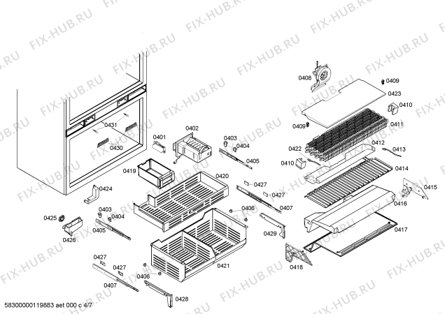 Взрыв-схема холодильника Gaggenau RY491700 - Схема узла 04