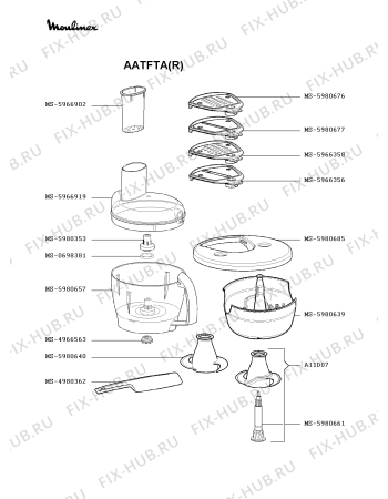 Взрыв-схема кухонного комбайна Moulinex AATFTA(R) - Схема узла PP002407.3P3