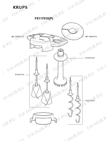 Взрыв-схема блендера (миксера) Krups F5117010(P) - Схема узла KP000603.2P4