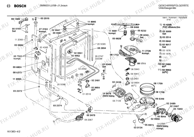 Взрыв-схема посудомоечной машины Bosch SMI6031JJ - Схема узла 02