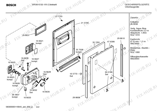 Схема №2 SRI3016 с изображением Инструкция по эксплуатации для посудомойки Bosch 00696593