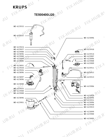 Схема №1 TE500400/J20 с изображением Крышка для электрочайника Krups MS-624287