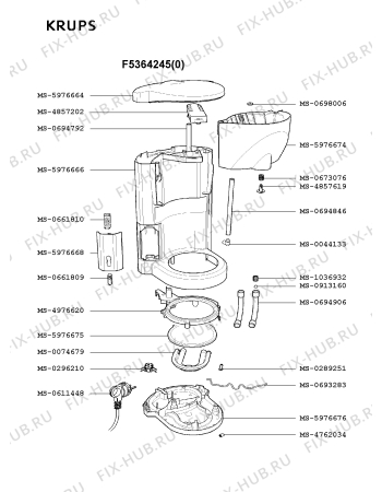 Взрыв-схема кофеварки (кофемашины) Krups F5364245(0) - Схема узла YP001835.8P2