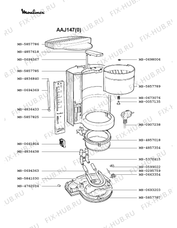 Взрыв-схема кофеварки (кофемашины) Moulinex AAJ147(0) - Схема узла UP001846.2P2